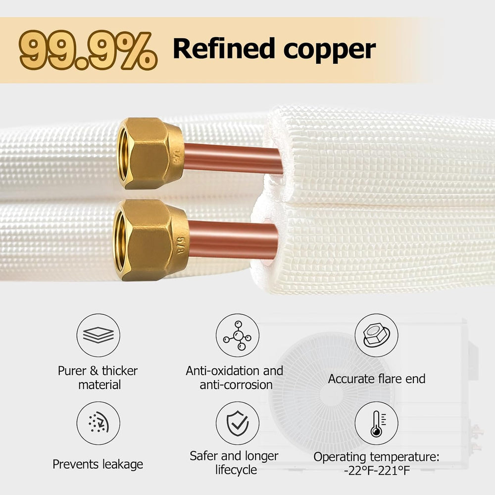 10FT Mini Split Line Set 1/4" & 3/8" O.D Copper Pipes Tubing wi...