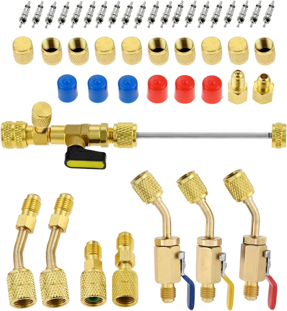 R12 R22 R410A Valve Core Remover Installer Kit,3PCS 45°Ball Valve Adapter