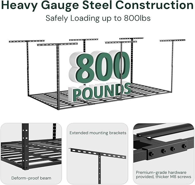 SunsGrove 2x8 Garage Storage Overhead Rack Organization, Adjustable Ceiling
