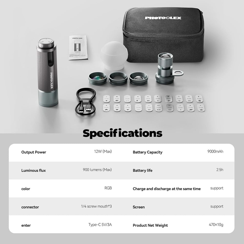 PHOTOOLEX RGB Photography Spotlight, Photography Flashlight, Optical Snoot