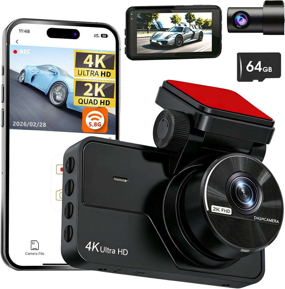 Dual Dash Cam Front and Rear, 4K+2K Dash Camera for Cars, Front Rear Dashcam ...