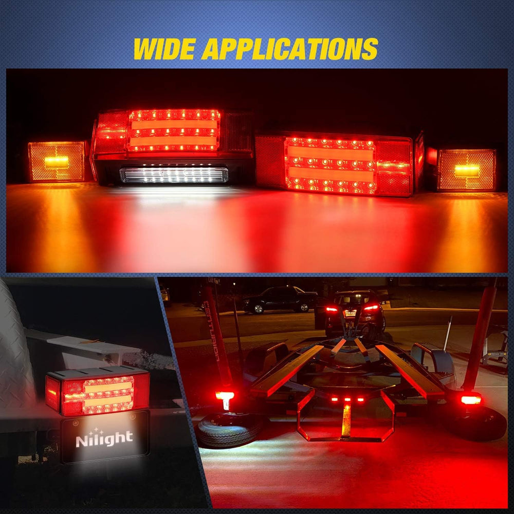 Nilight 2PCS Rectangular LED Trailer Light Kit with Halo Glow