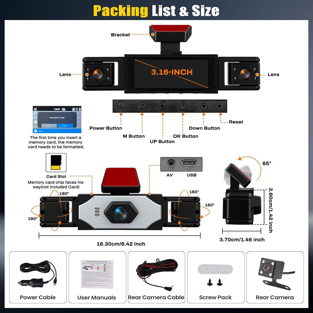 4 Channel 360° Dash Cam Front and Rear Inside Left Right