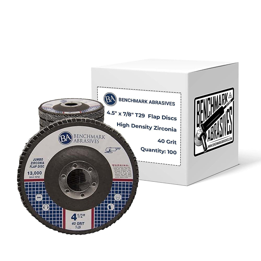 Benchmark Abrasives 4.5" x 7/8" Zirconia Type 29 Flap Discs, 40 Grit