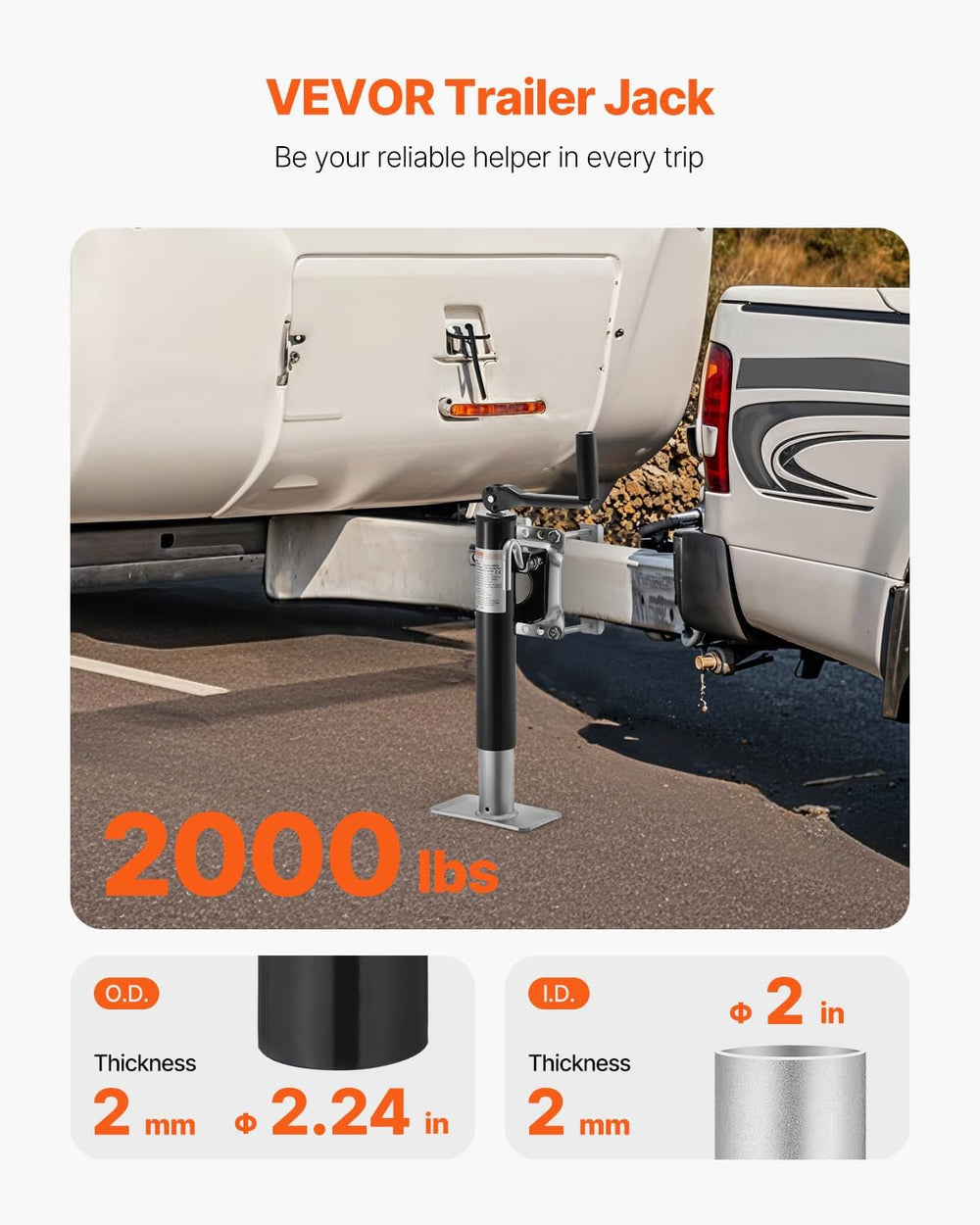 VEVOR Heavy Duty Trailer Jack, 2000 lbs Load Capacity, 10" Swivel Lift f...