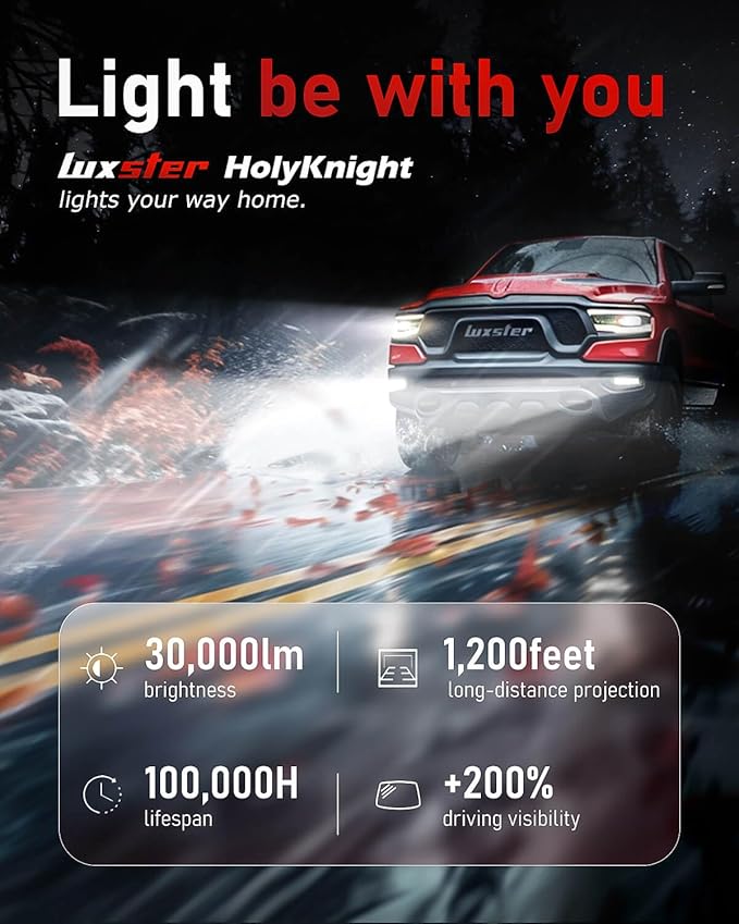 LUXSTER HolyKnight 9007 HB5 30000lm 55W LED Light Bulbs, Dual Beam, Adjustabl...