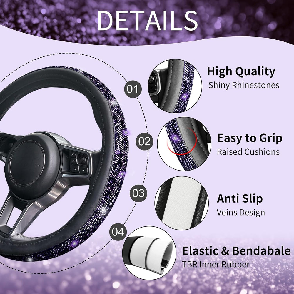 11 pcs Bling Purple Leopard Car Accessories Set for Women, Cheetah Print Stee...