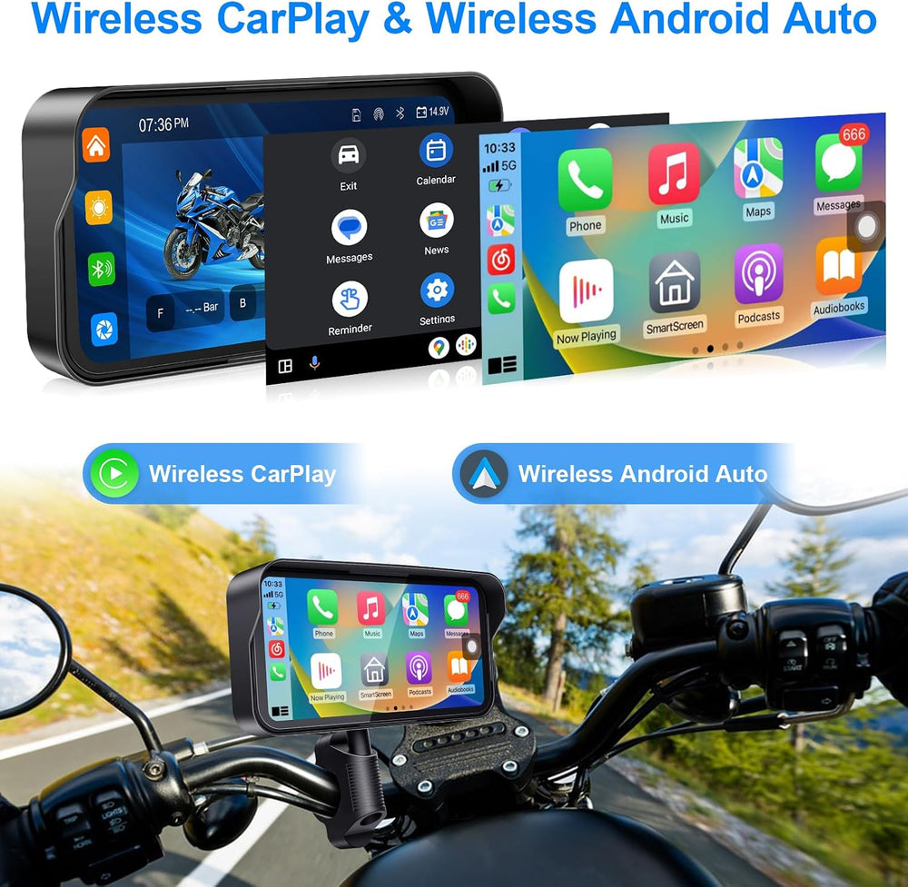 6.25" Motorcycle Carplay with HD Waterproof Touchscreen, Android Auto, T...