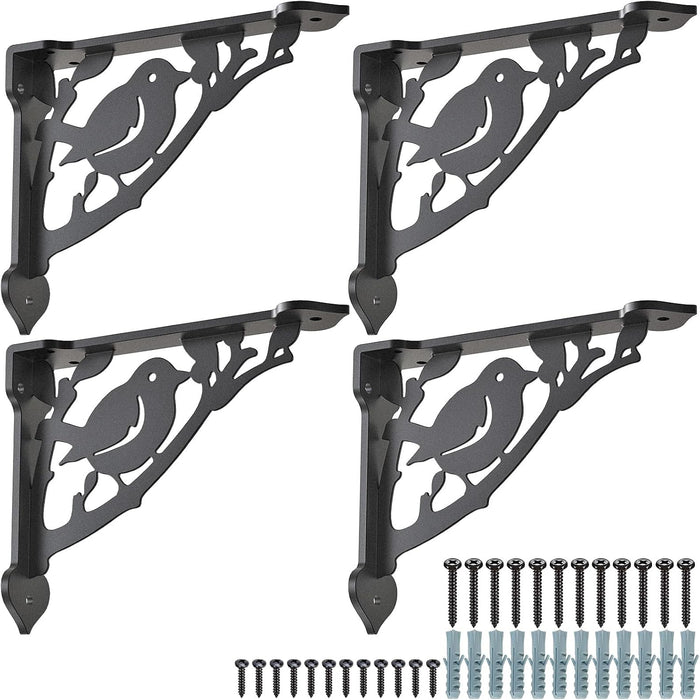 SELEWARE 4 Pack 10" Heavy Duty Shelf Brackets, Bird Decorative L Brackets