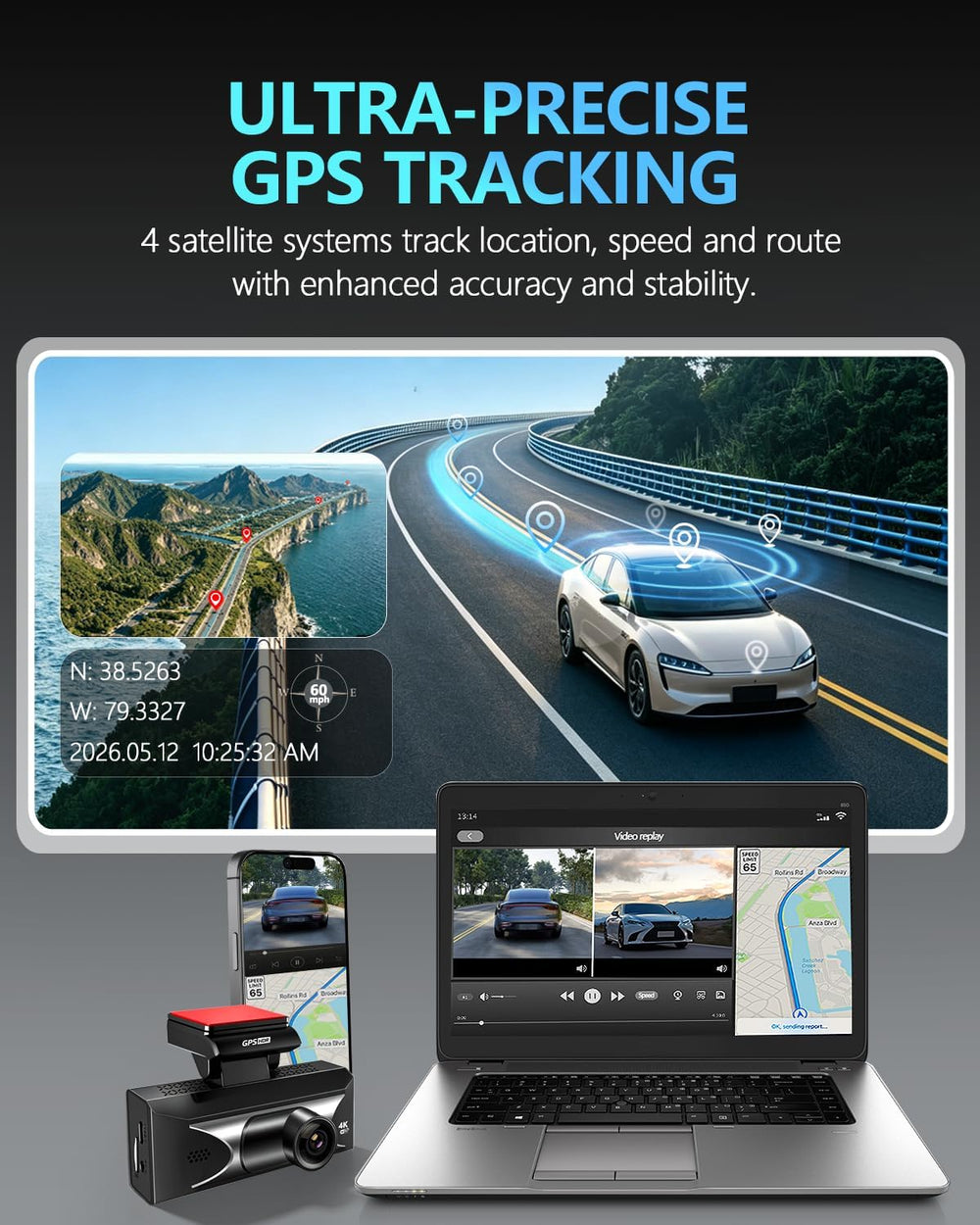 4K+4K Dash Cam Front and Rear, Starlight Night Vision, ADAS, 64G Card