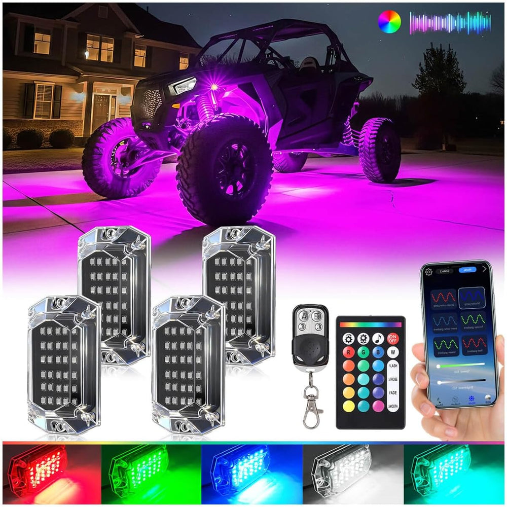 4Pods Full Angle RGB LED Rock Lights Kit Multicolor Underglow Accent Lights