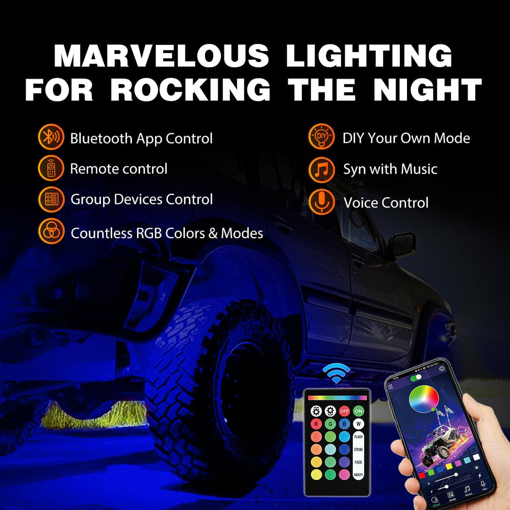 Nilight RGB LED Rock Lights Kit 10 Pods Underglow Multicolor Neon Pod