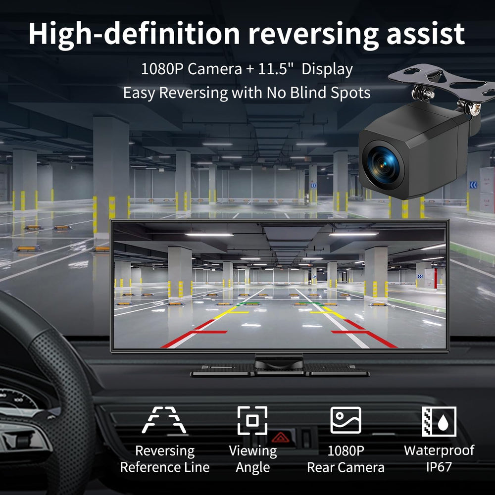 10.26" Wireless Carplay Screen for Car with 4K Dash Cam, Portable Apple ...