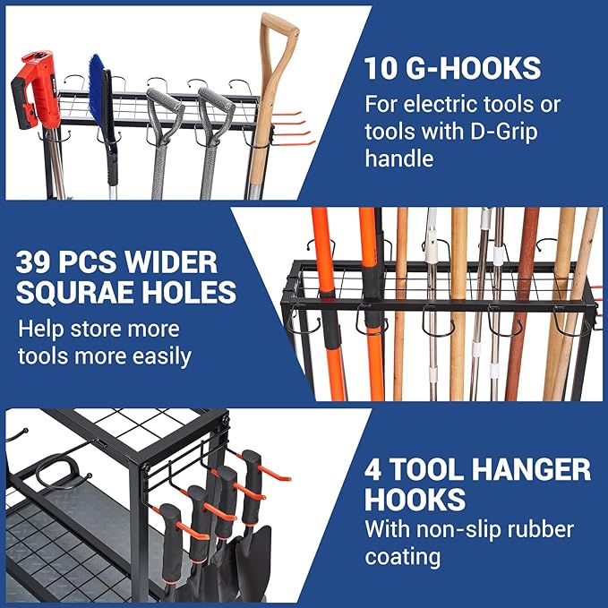 Garden Tool Organizer, Yard Tools Rack Holds 55 Long-Handled Tools/Rakes/Brooms