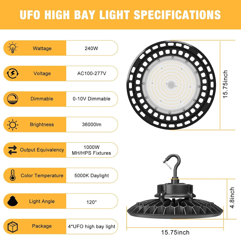 150W UFO LED High Bay Light 0-10V Dimmable High Bay LED Lights IP65
