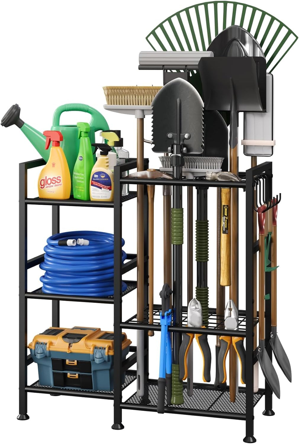 Garden Tool Organizer with Large Hooks, Garage Storage Rack