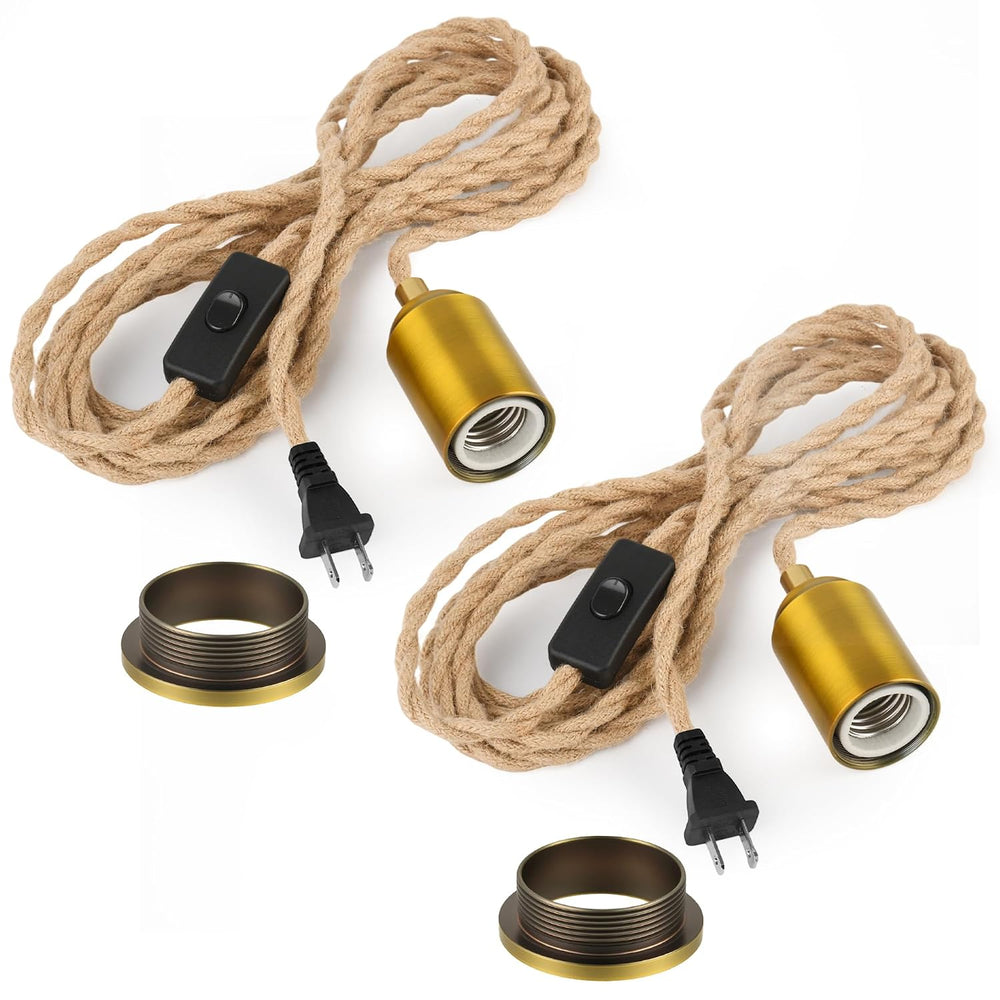 Pendant Lamp Cord 15FT Hemp Rope, Plug in Light Kit, 2-Pack