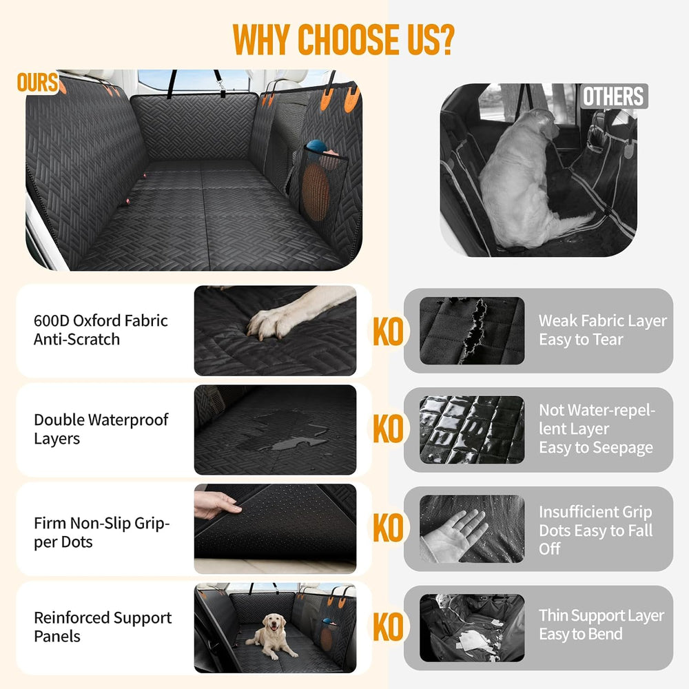 Dog Car Seat Cover for Back Seat, Hard Bottom Back Seat Extender for Dog