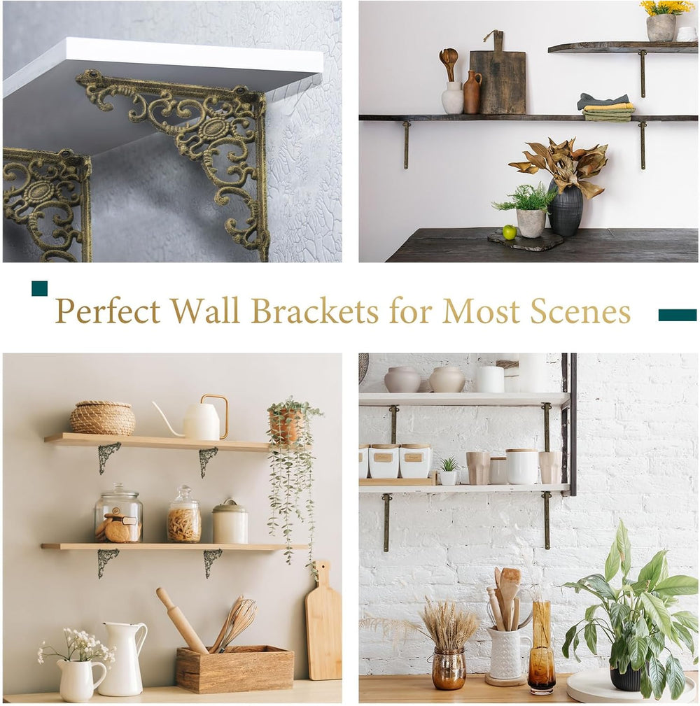 Lounsweer 4 Pcs Shelf Brackets, 8 Inch Antique Brass Wall Mounted,Classic