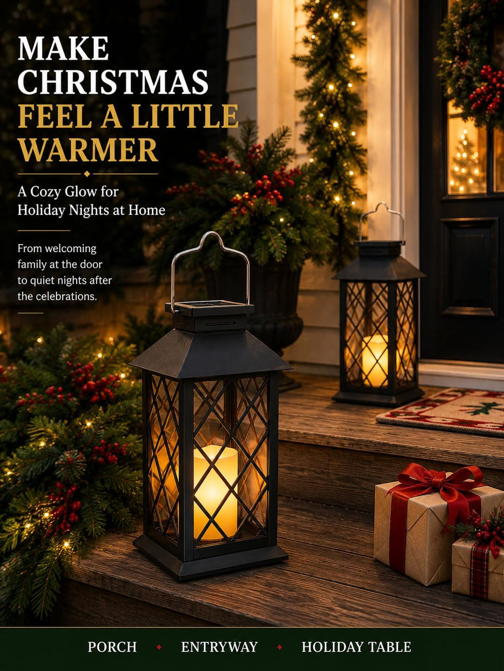 2 Pack 14'' solar lanterns outdoor waterproof，Includes flameless candles