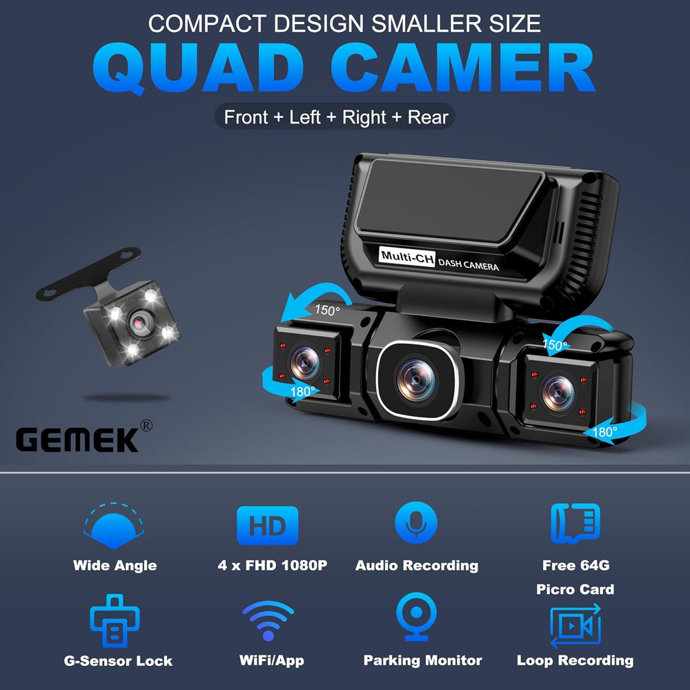 360 Degree View 4 Channel Dash Cam 5G WiFi & APP Control