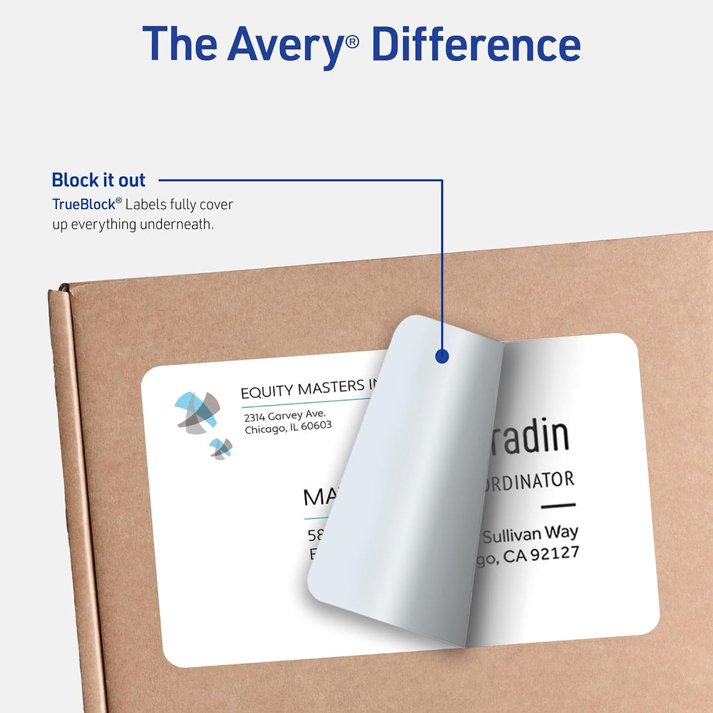 Avery 5165 TrueBlock Full Sheet Labels, Laser Print, 8.5 x 11, White, 100/Box