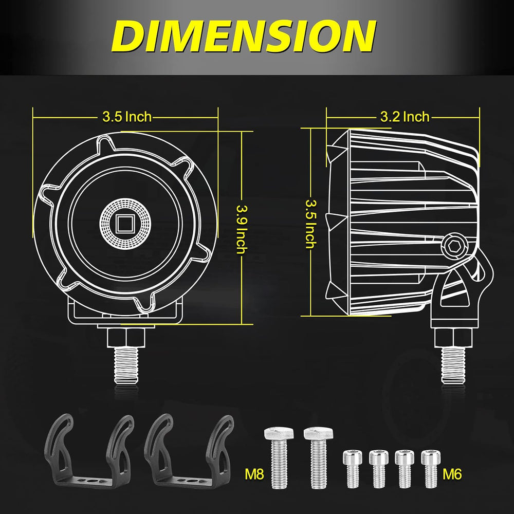 3.5" Round Amber LED Fog Lights 50W Combo Round Offroad Lights