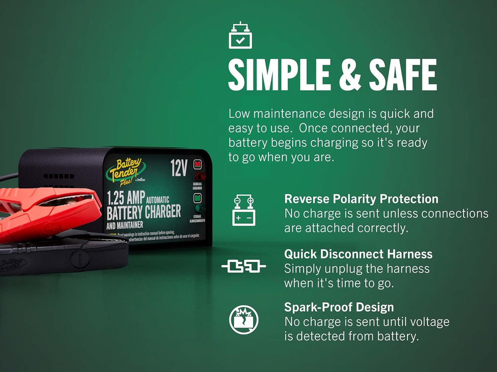 Battery Tender Plus 12V 1.25 AMP Car & Motorcycle Battery Charger and Mai...