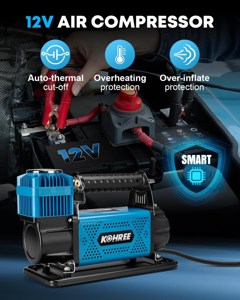 Kohree 12V Air Compressor, 7.06 CFM Fast Tire Inflator, Heavy Duty