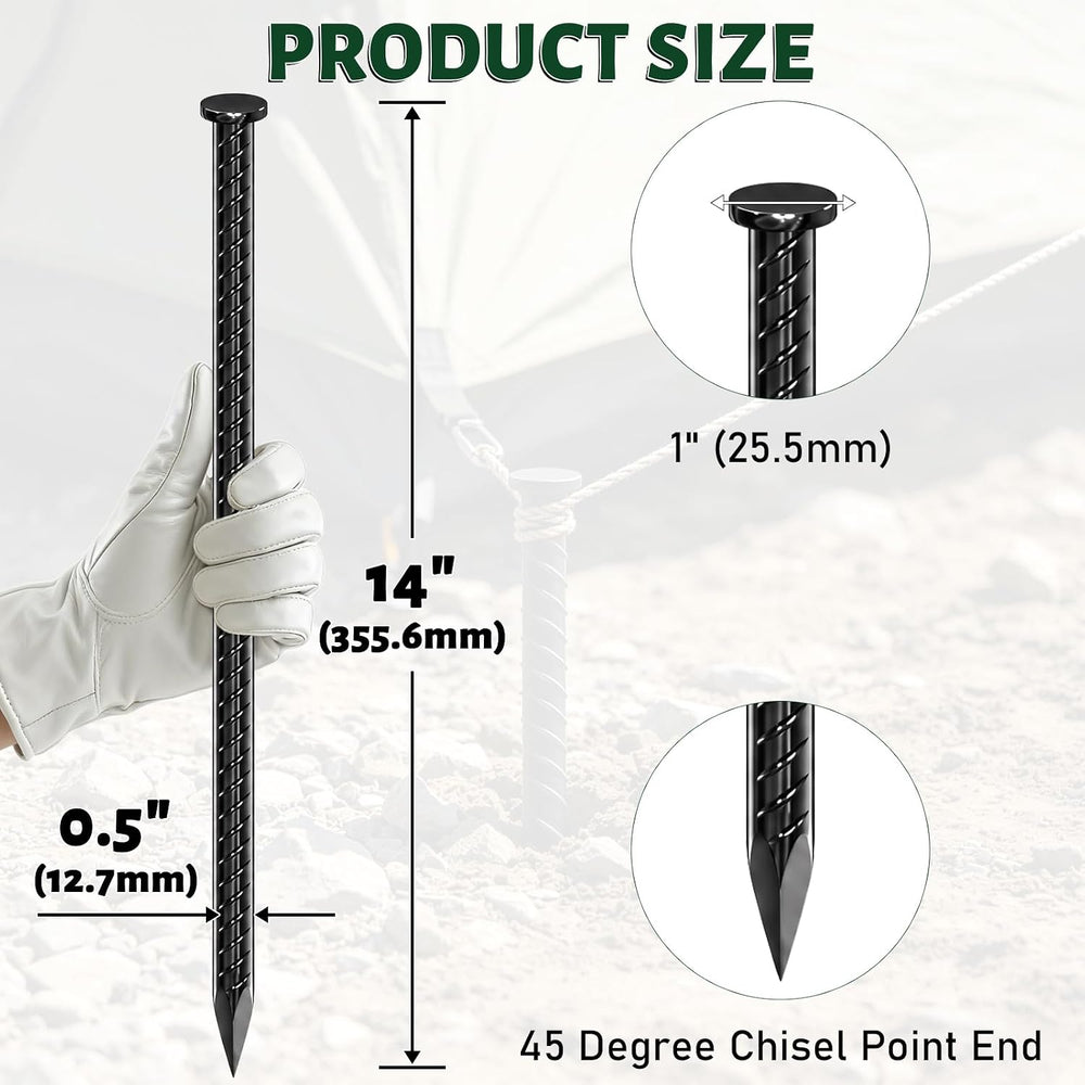14 Inch Rebar Stakes 1/2" Heavy Duty Ground Anchors for Asphalt (10 Pack)