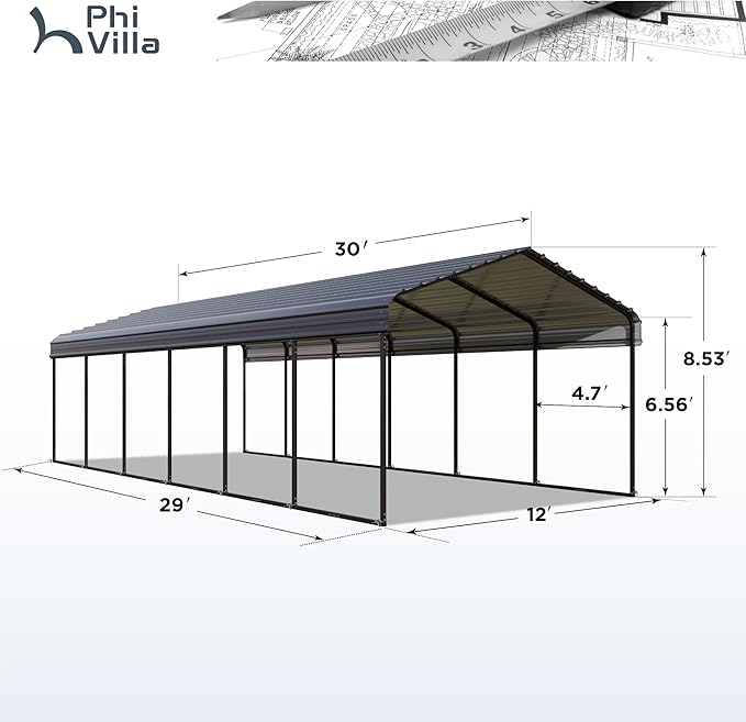 PHI VILLA 12'x30'x8.5 'Metal Carport
