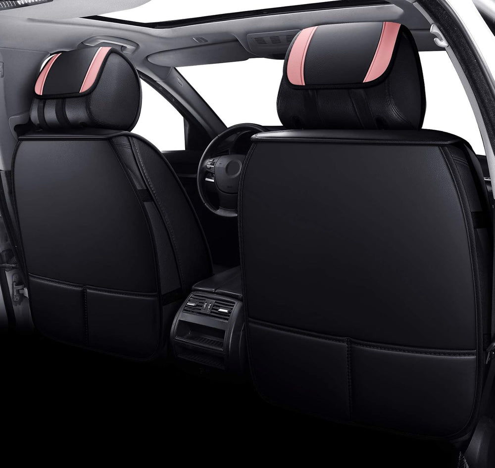Girly Front Car Seat Covers Waterproof Leather, Black-Pink
