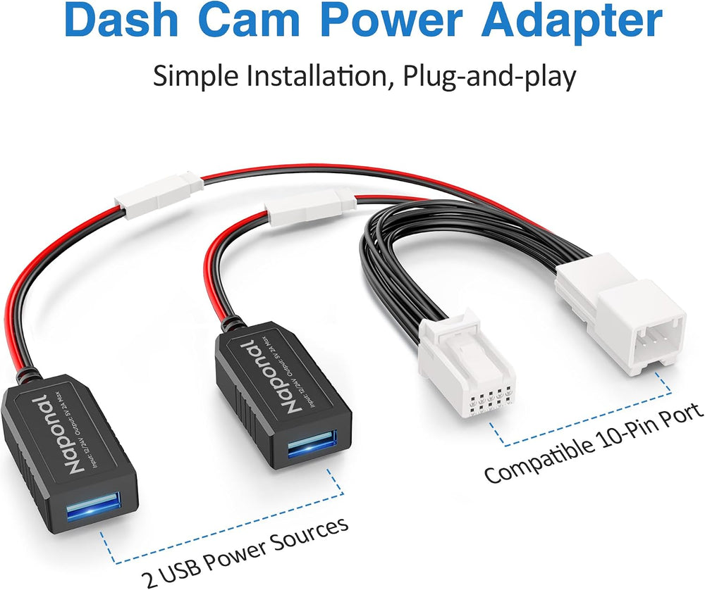 GPS Dash Cam Power Adapter(10 Pin Type B)with Auto Dimming Rearview Mirror