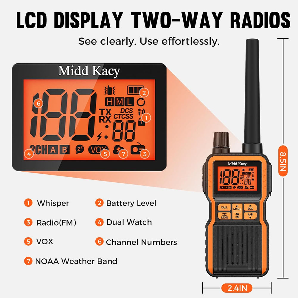 Midd Kacy MK108 Walkie Talkies Long Range, GMRS 2 Way Radio (2 Pack)