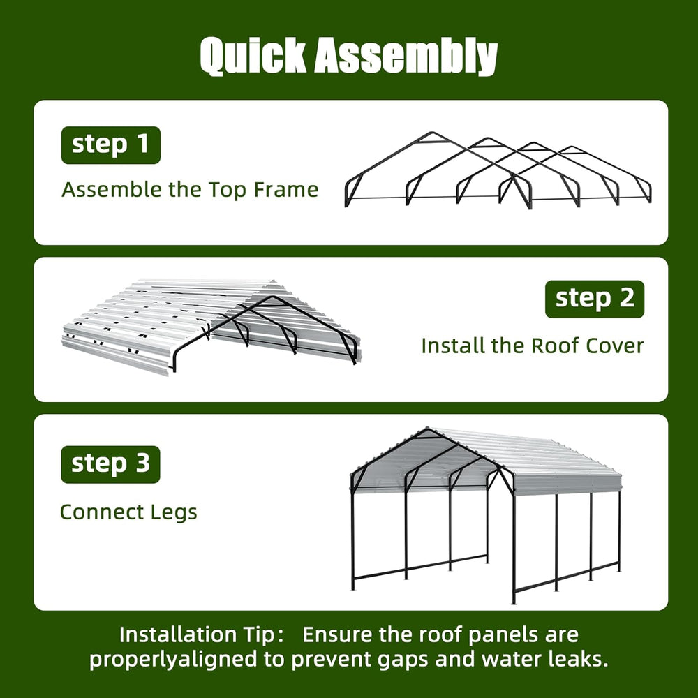 Metal Carport Heavy Duty 12x20ft Outdoor Galvanized Steel Car Port, Vehicle C...
