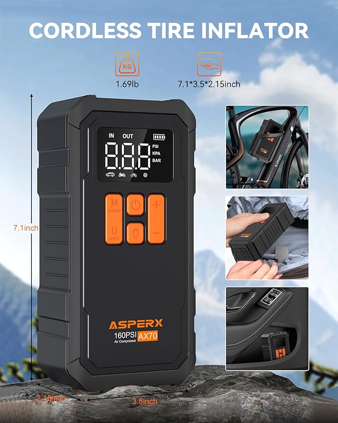 Tire Inflator Portable Air Compressor- 160PSI & 10000mAh Portable Air Pump