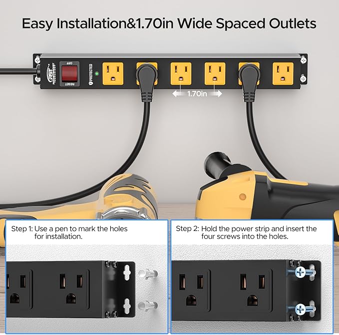 CRST 2Pack 6 Outlet Surge Protector Power Strip 2100J