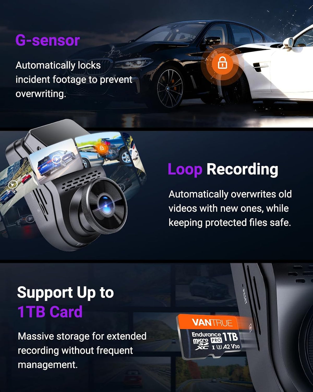 Vantrue S1 Pro 2.7K STARVIS 2 Mini Dash Cam Front, ADAS AI Car Camera