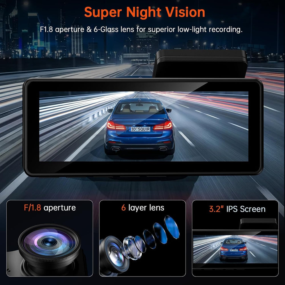 Dashcam Front and Rear Camera, 4K Dash Cam with 64GB Card, Black