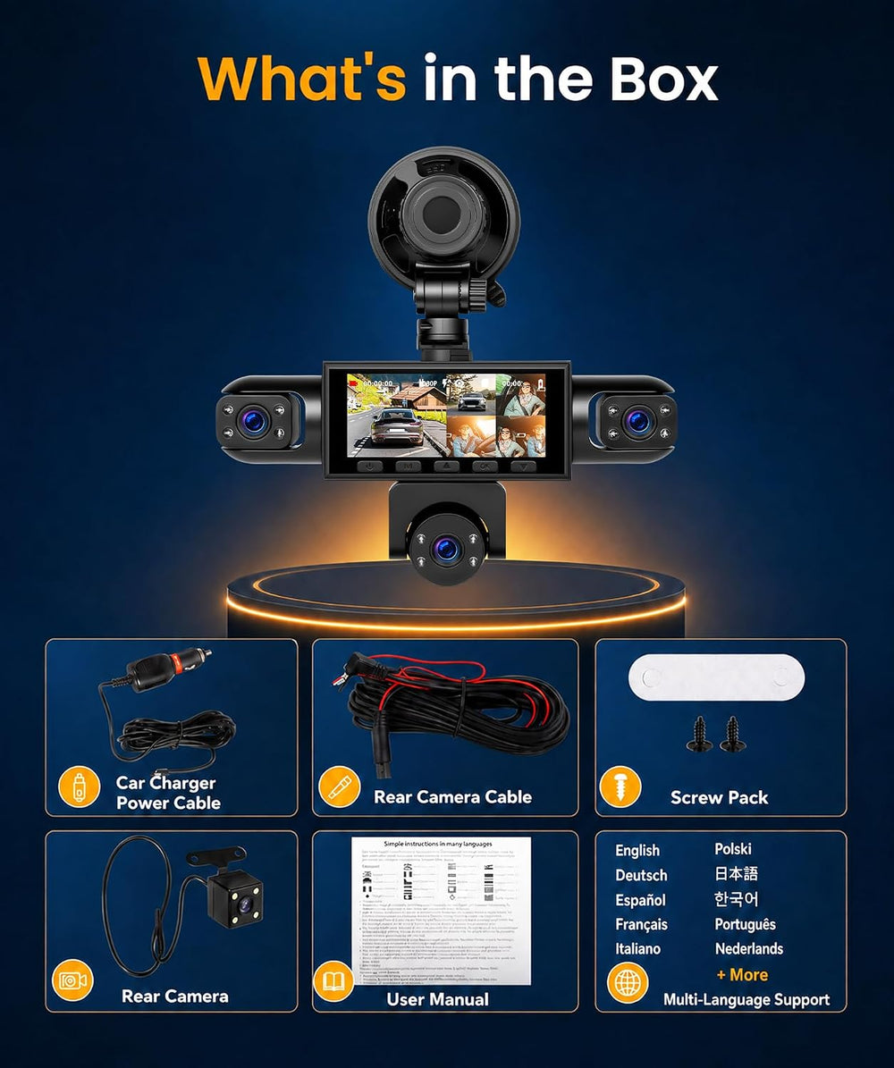 SIXWIN 360 Degree 1080P 5 Channel Dash Cam for Car with 10 Modes