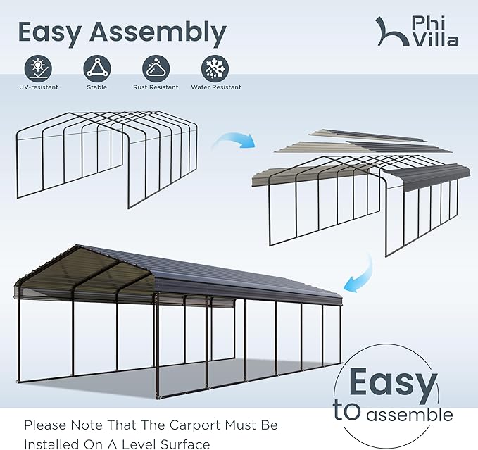 PHI VILLA 12'x30'x8.5 'Metal Carport