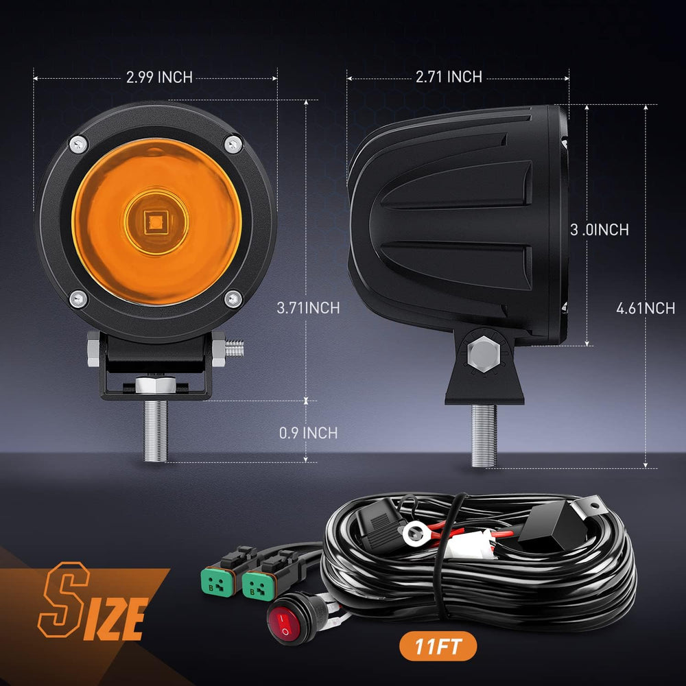 Nilight 2 PCS 3 Inch Spot Round Amber Motorcycle LED Pods