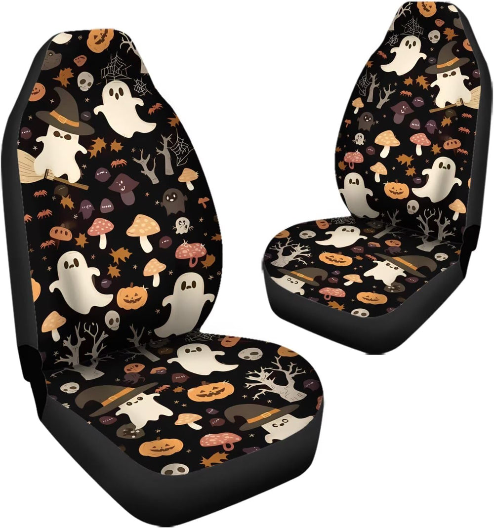 Cute Ghost with Mushroom Car Seat Covers, Universal Breathable Washable Car S...