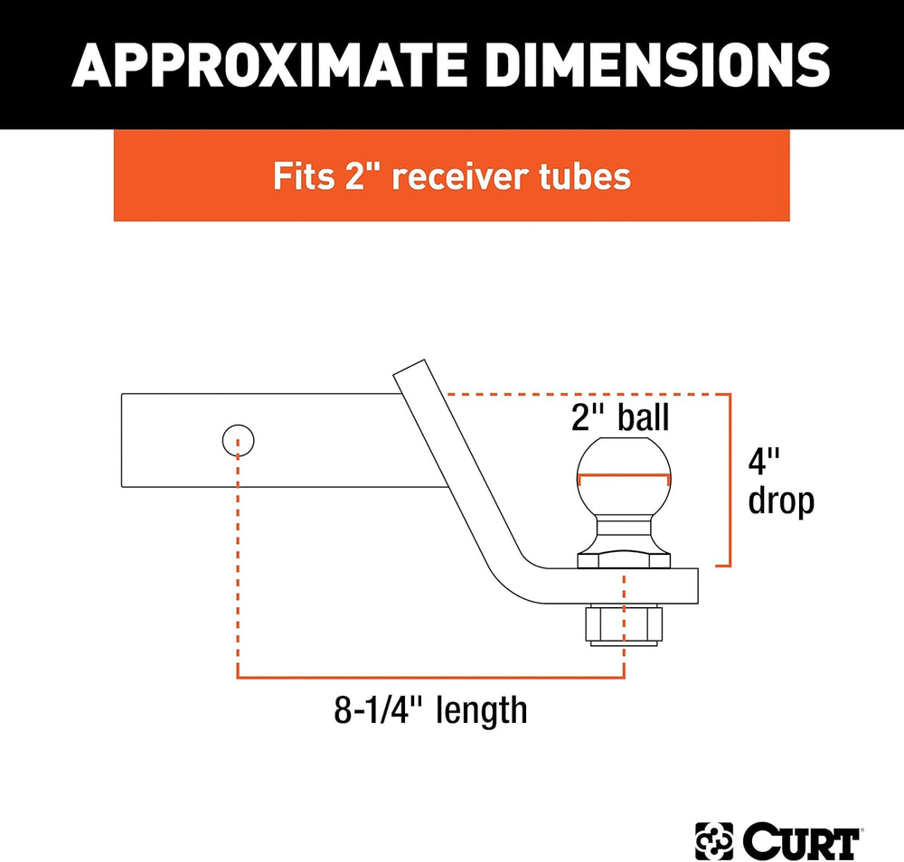 CURT 45056 Loaded Ball Mount, 2" Shank, 2" Ball, 4" Drop, 7,50...