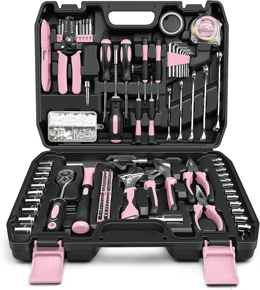 Sundpey 281 Pcs Home Tool Kit Portable Complete General Hand Tool Set Pink