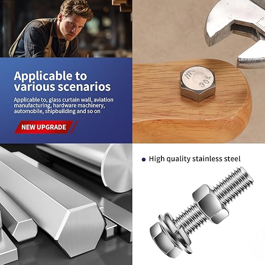 1/2-13 x 6" Hex Head Screw Bolt, Flat & Lock Washers, Fully Threaded...
