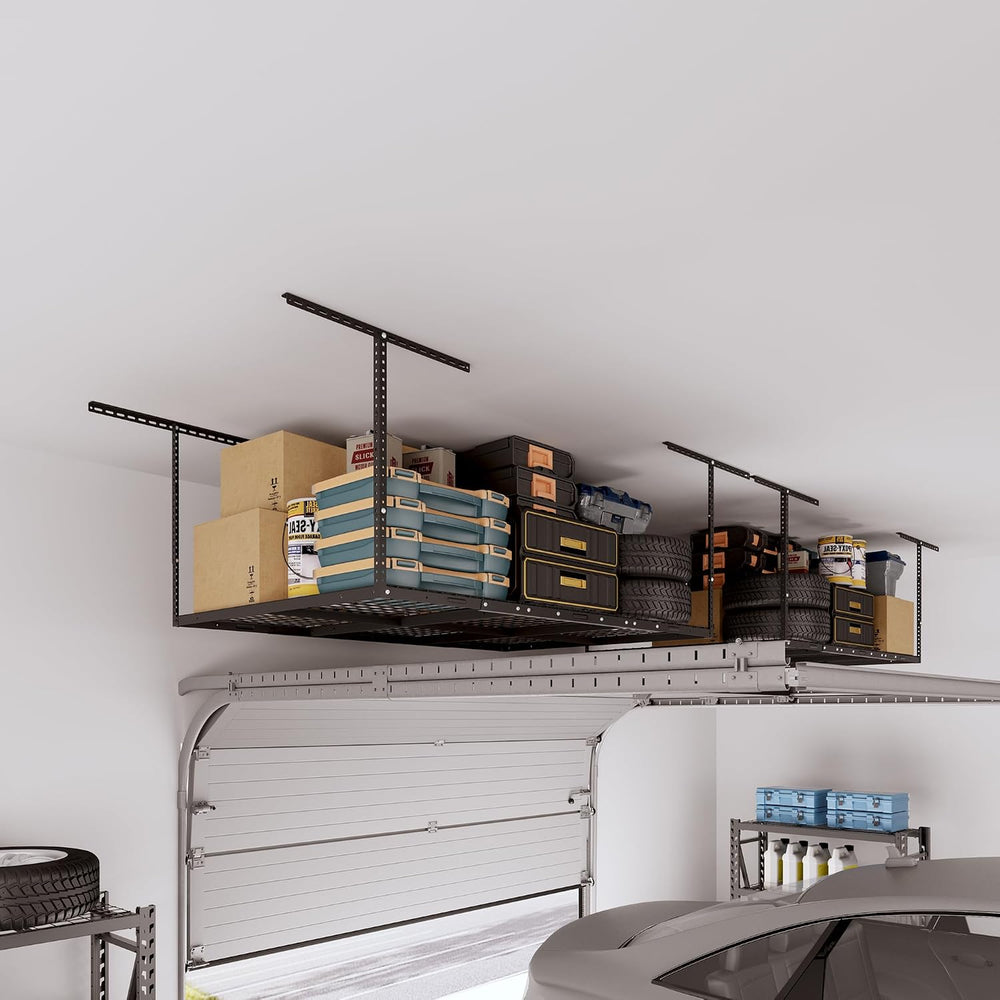 FLEXIMOUNTS 4x6 Overhead Garage Ceiling Storage Rack Organization, Black