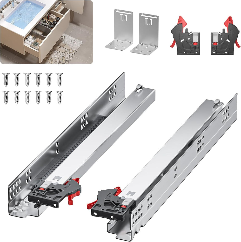 24” Undermount Drawer Slides Soft Close 100 lbs with Bracket 1 Pair