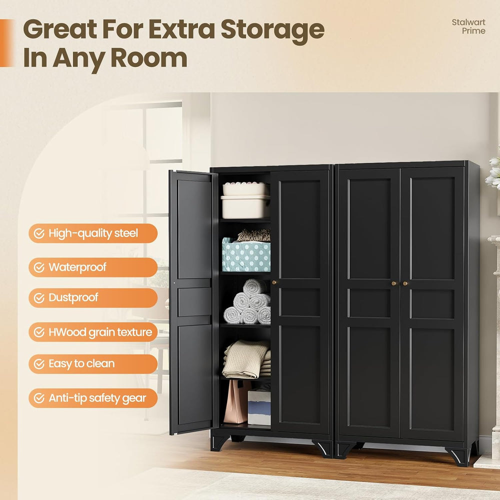 61" Black Metal Pantry Storage Cabinet Kitchen Storage Cabinet Cupboard