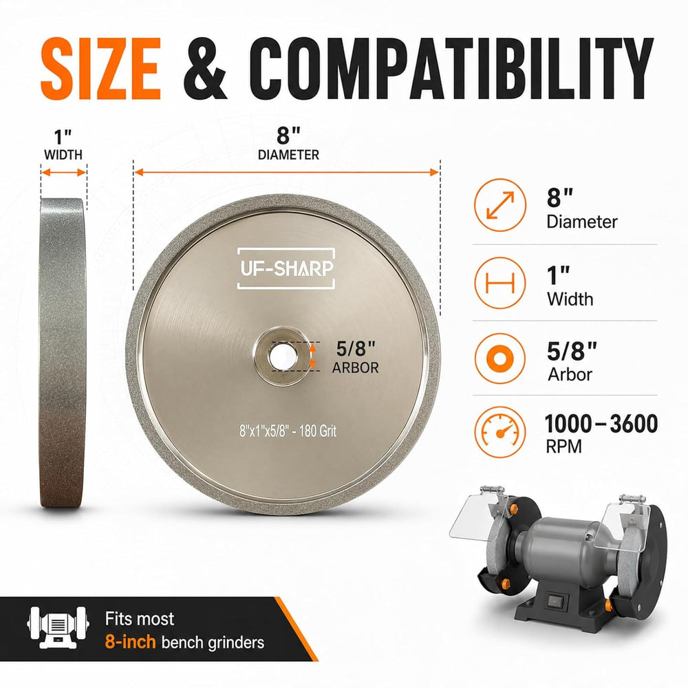 CBN Grinding Wheel 8 inch 80 Grit，1" Wide, 5/8" Arbor
